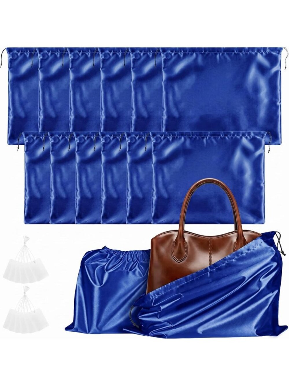 12 Royal Blue Satin Dust Bags for Handbags & Purses - Stylish Storage Solution